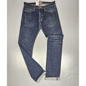 Stronghold Jeans Mens 33x36 Selvedge Denim Slim Straight Button Fly Dark Wash